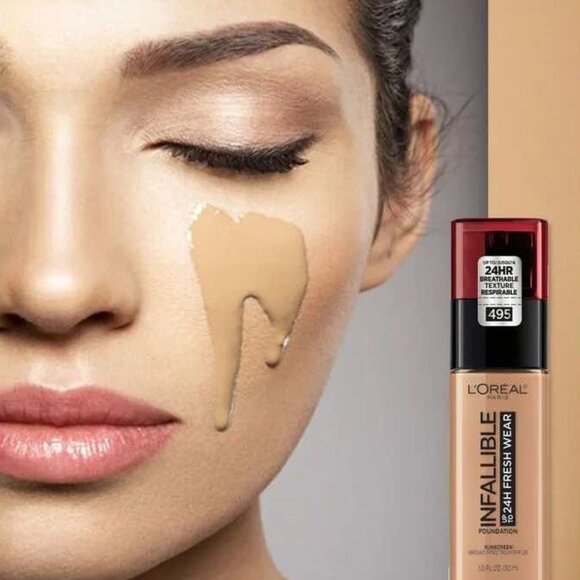 New L'Oreal Infallible 24HR Breathable Fresh Wear Foundation in Shade #495 Amber - Picture 4 of 5